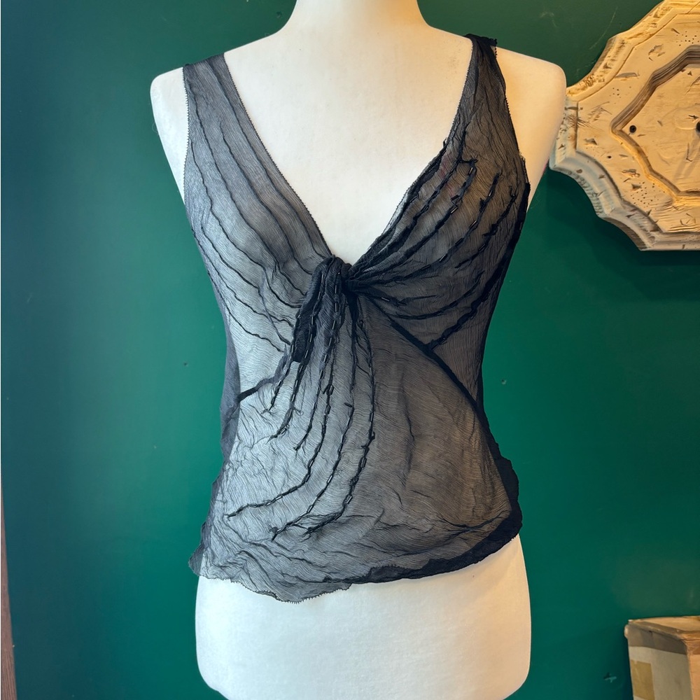 Vintage unbranded designer silk tank top beaded sheer